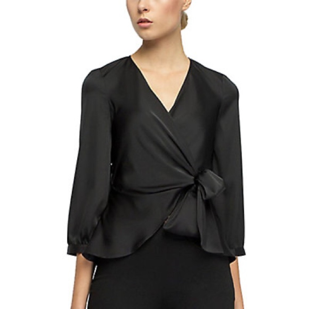 BGL Silky Wrap Top in Black, New with Tag, Size 6